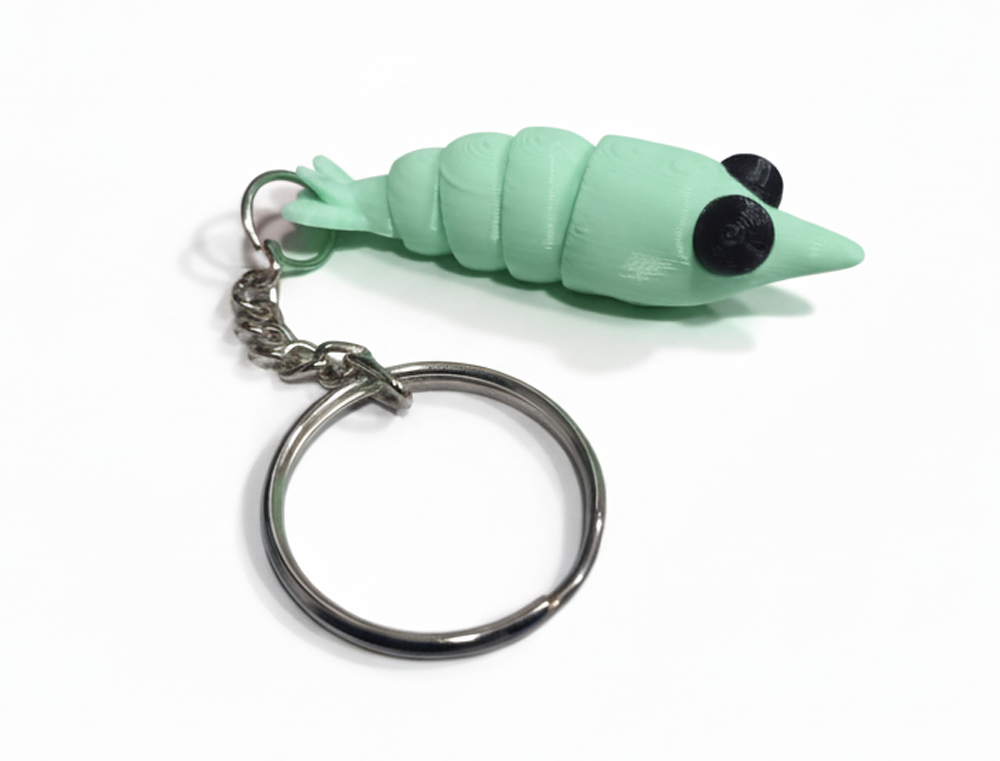 3D Printed Shrimp Keychain Green - Image 1
