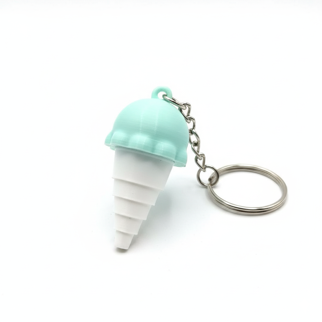 3D Printed Ice Cream Cone Collapsible Keychain Blue - Image 2