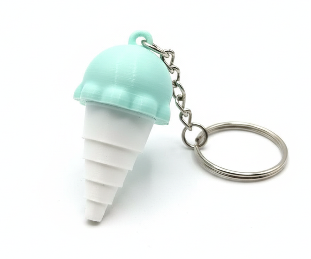 3D Printed Ice Cream Cone Collapsible Keychain Blue - Image 1