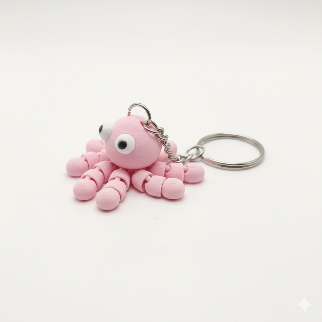 3D Printed Octopus Keychain Pink - Image 2