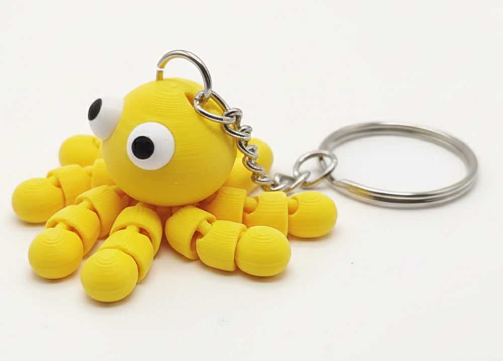 3D Printed Octopus Keychain Yellow - Image 1