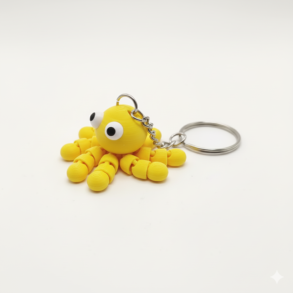 3D Printed Octopus Keychain Yellow - Image 2