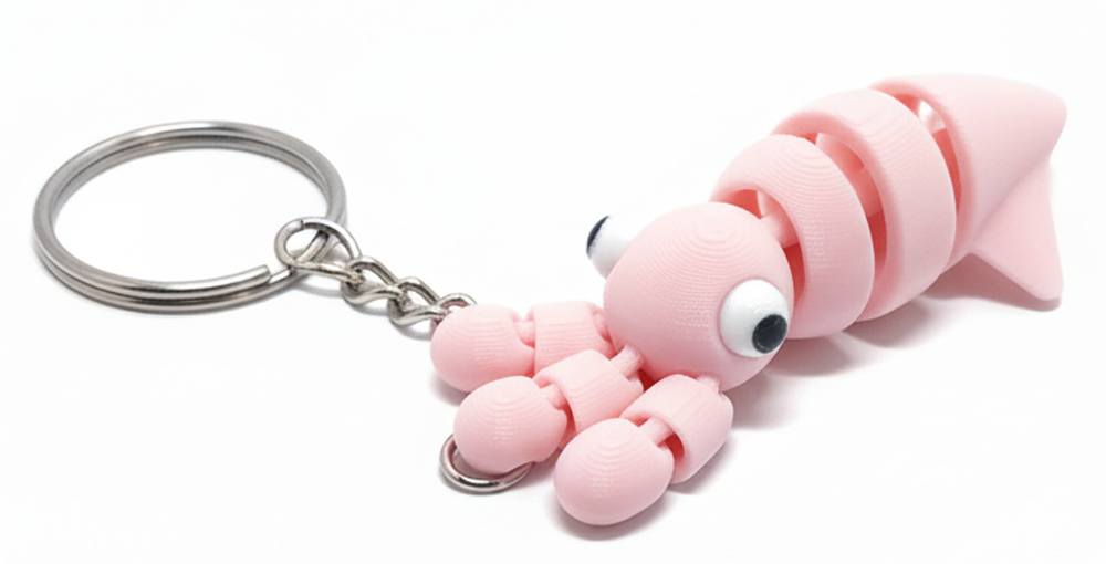 3D Printed Cute Squid Keychain Pink - Image 1