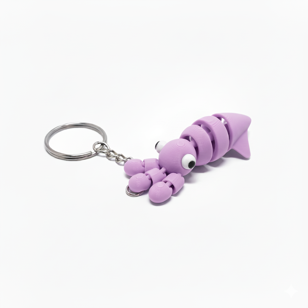3D Printed Cute Squid Keychain Purple - Image 2