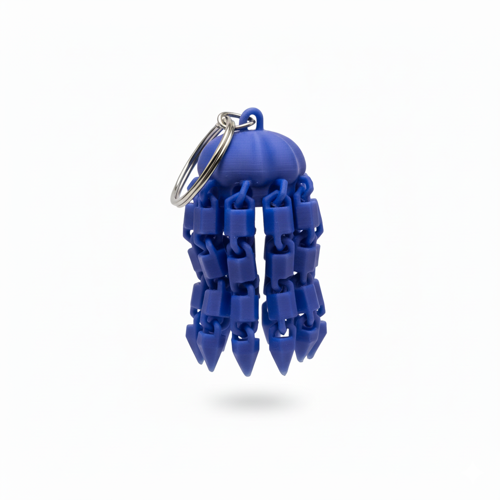 3D-Printed Flexi Jellyfish Keychain Blue 3D-Printed Flexi Jellyfish Keychain Blue - Image 2