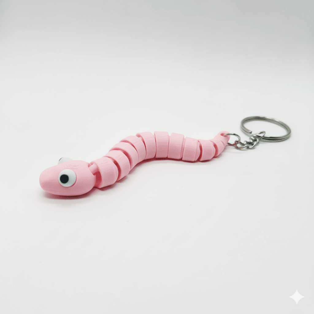 3D Printed Snake Keychain Pink - Image 2
