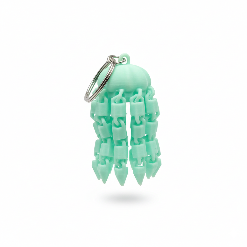 3D-Printed Flexi Jellyfish Keychain Green - Image 2