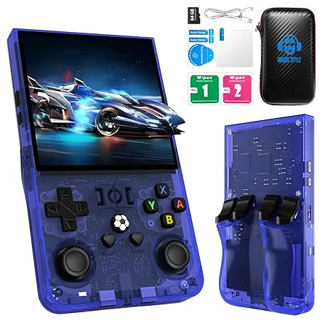 R36MAX 2025 New Upgraded Retro Handheld Game Console 64GB, Built-in 18000+ Classic Games, Portable Hand Held Open Source Linux System 4.0" 4k HD IPS Screen Video Player Blue - Image 1