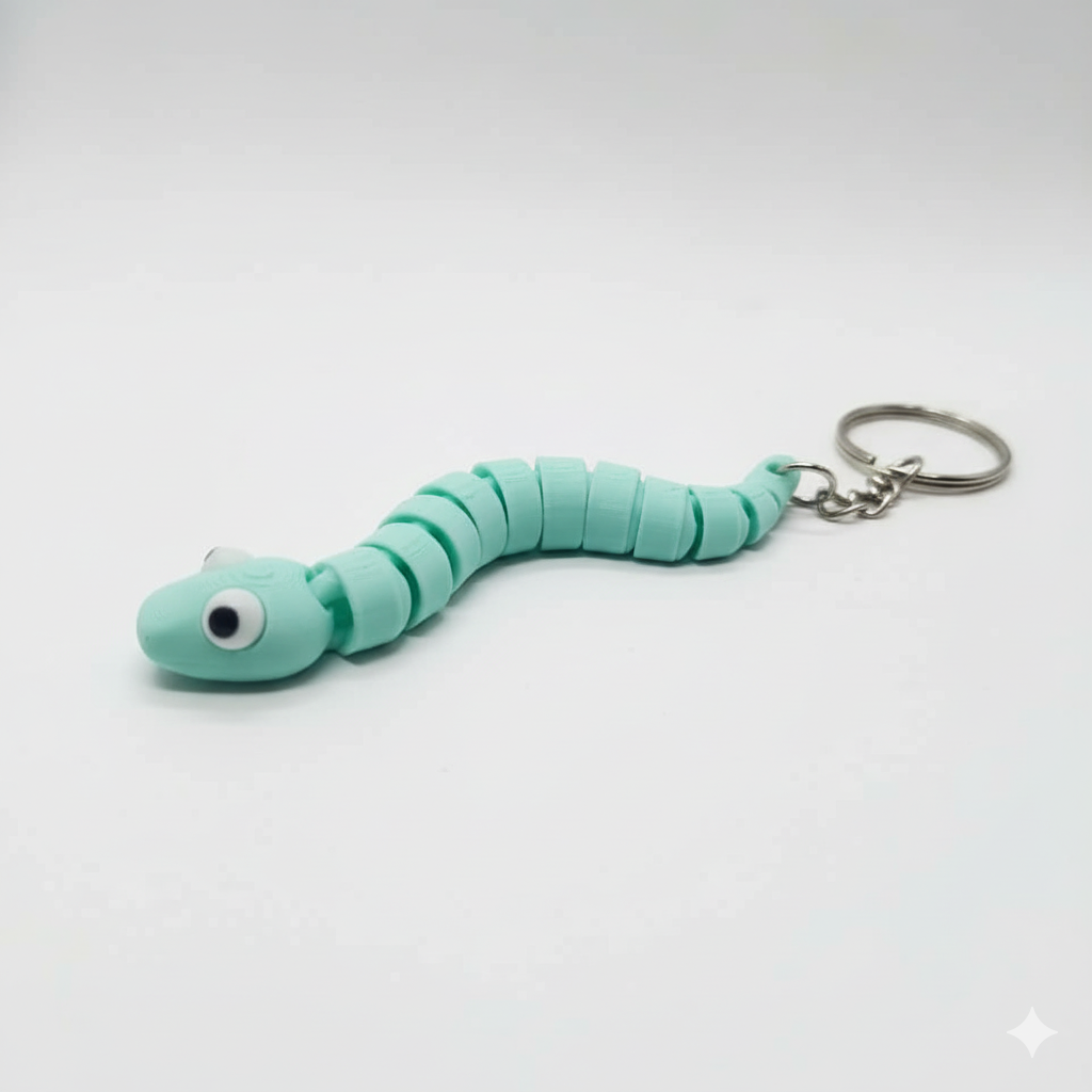3D Printed Snake Keychain Green - Image 2