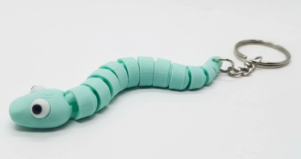 3D Printed Snake Keychain Green - Image 1