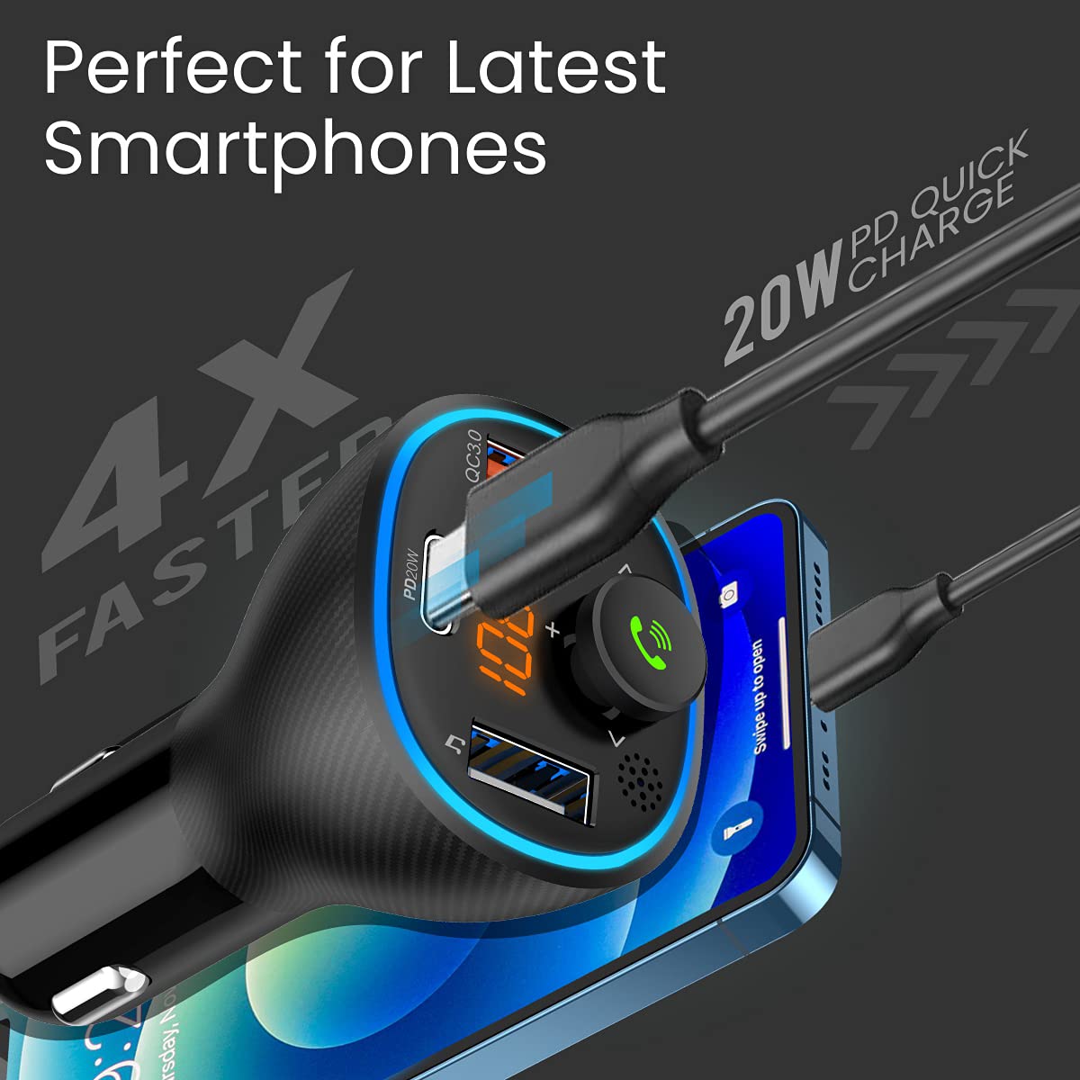 Portronics POR 1265 Auto 15 Bluetooth - FM Transmitter in-Car Radio Adapter for Hands-Free Calling, Music Streaming, USB Reading, 20W/38 W Max Black - Image 7