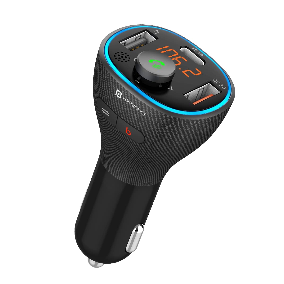Portronics POR 1265 Auto 15 Bluetooth - FM Transmitter in-Car Radio Adapter for Hands-Free Calling, Music Streaming, USB Reading, 20W/38 W Max Black - Image 1