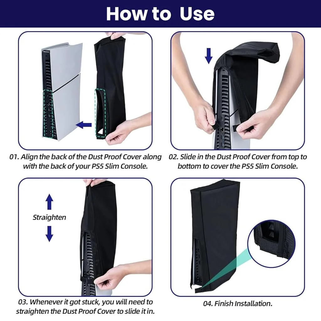 PS5 Console Vertical Dustproof cover, Anti Scratch, Waterproof Compatible for Sony PS5, Fits Digital and Disc Editions ( Black ) - Image 7