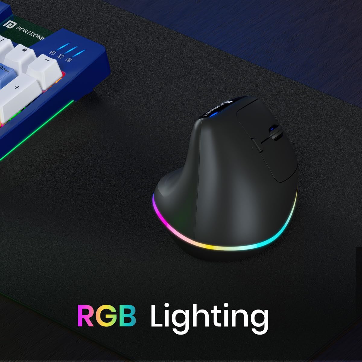 Portronics POR 3031 Toad Ergo 3 Ergonomic Wireless Mouse with RGB, 2400 DPI, Dual Mode BT And 2.4GHz Connectivity, Rechargeable Battery, 6 Buttons, Adjustable DPI, Silent Clicks Black - Image 9