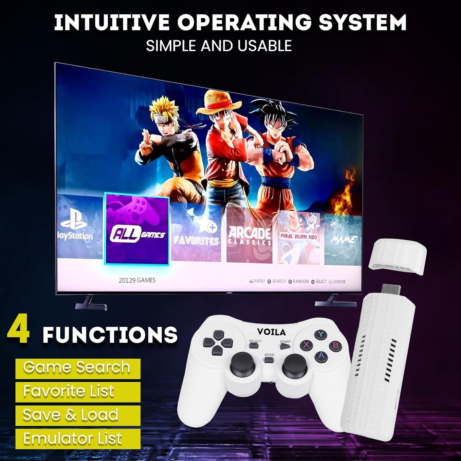 M66 Retro GameStick, 4K HD Gaming Console with 52 Emulators, 30,000 Built-in Classic and Modern Games, 64GB Storage, Plug and Play TV Gaming System - Image 5