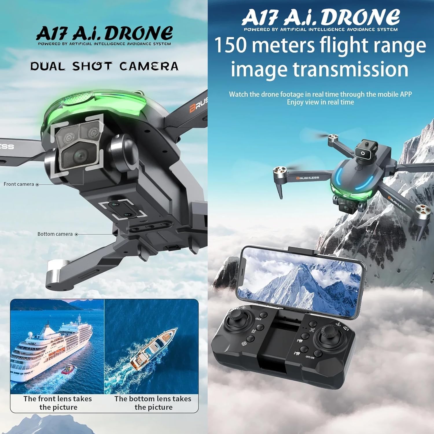 A17 Aerial Foldable WiFi FPV Quadcopter Drone with Dual HD Camera, Optical Flow, Gesture Control, Altitude Hold for Aerial Photography, Beginner Friendly - Image 4