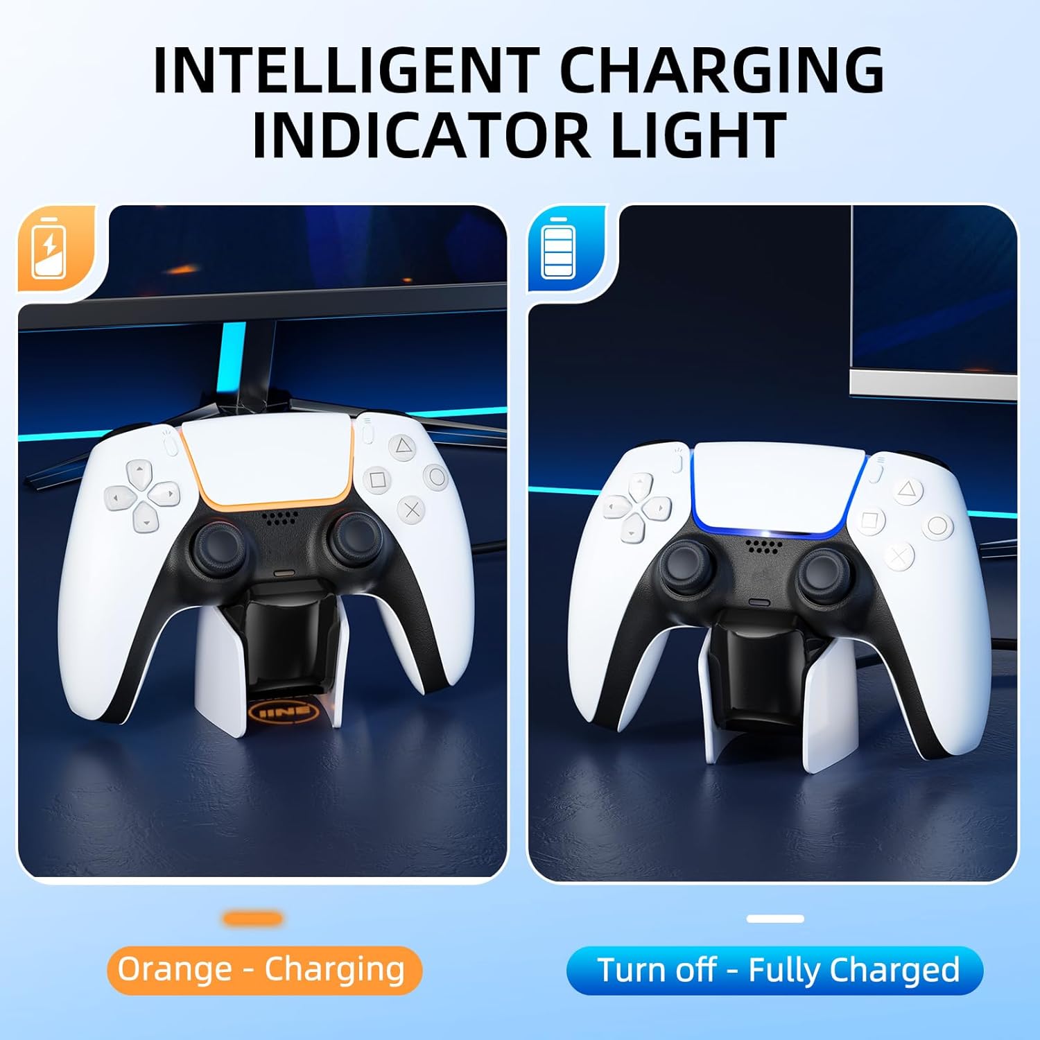 IINE L962 Fast USB charging station for PS5 DualSense And Edge controllers,Controller charging station with charging indicator and charging cable - Image 3