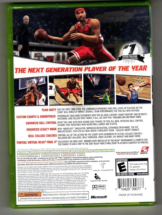 2K Sports College Hoops 2K7 NCAA XBOX 360 NTSC ( Preowned ) - Image 2
