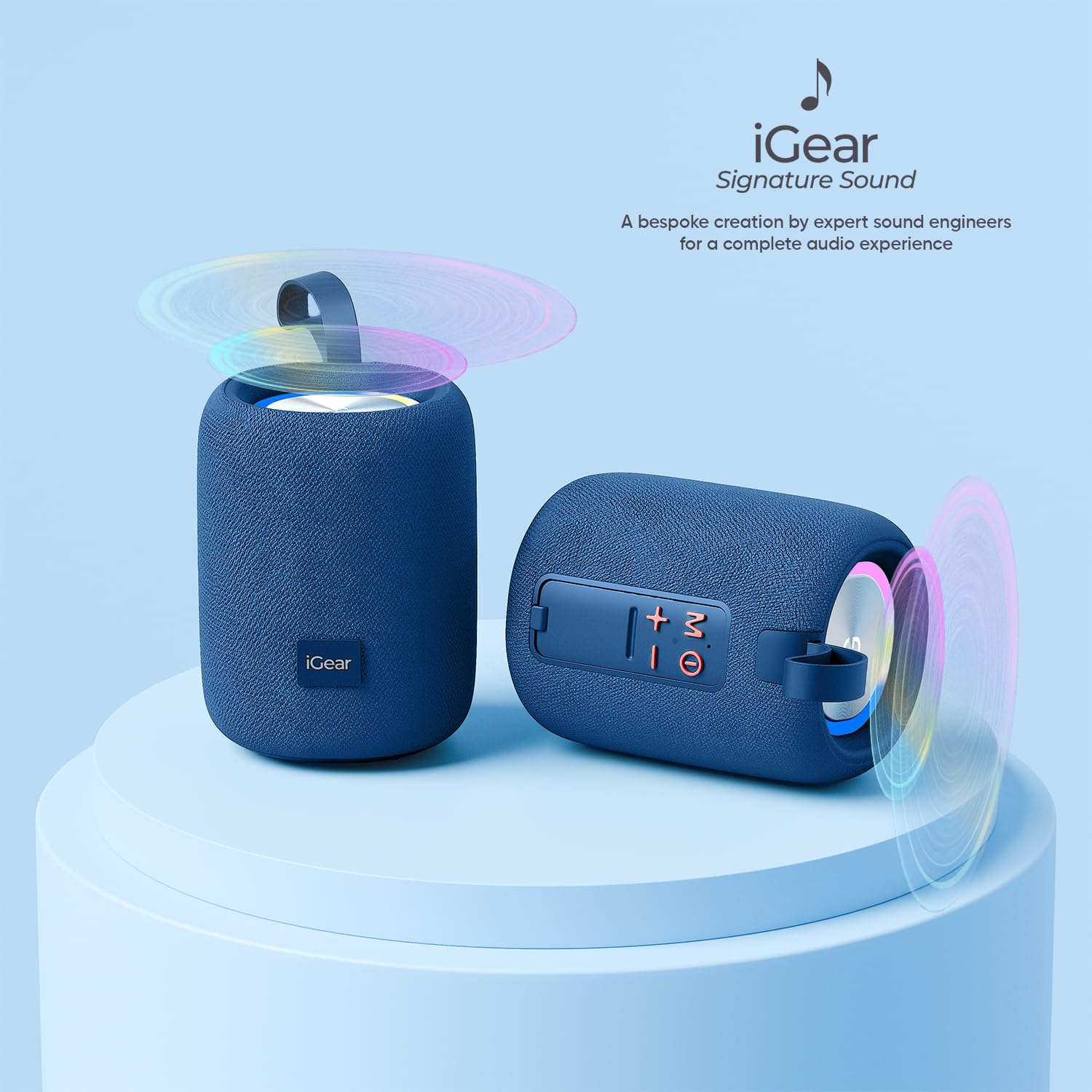 IGear Roll 10W Portable Bluetooth Speaker-Immersive 360-Degree Surround, RGB Lights, 7-Hour Playtime, Splashproof, True Wireless Stereo (TWS) Blue - Image 4