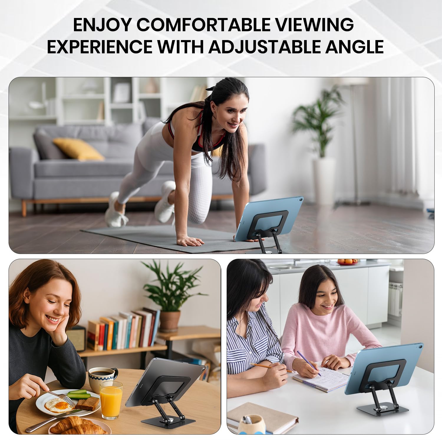Portronics POR 3105 My Buddy A1, Metal Tablet Stand, 360° Rotating Base, Height ; Angle Adjustable, Supports Up to 12 Inch Tablets &amp; 5Kg Load, Foldable And Portable, Anti-Slip Pads (Grey) - Image 3