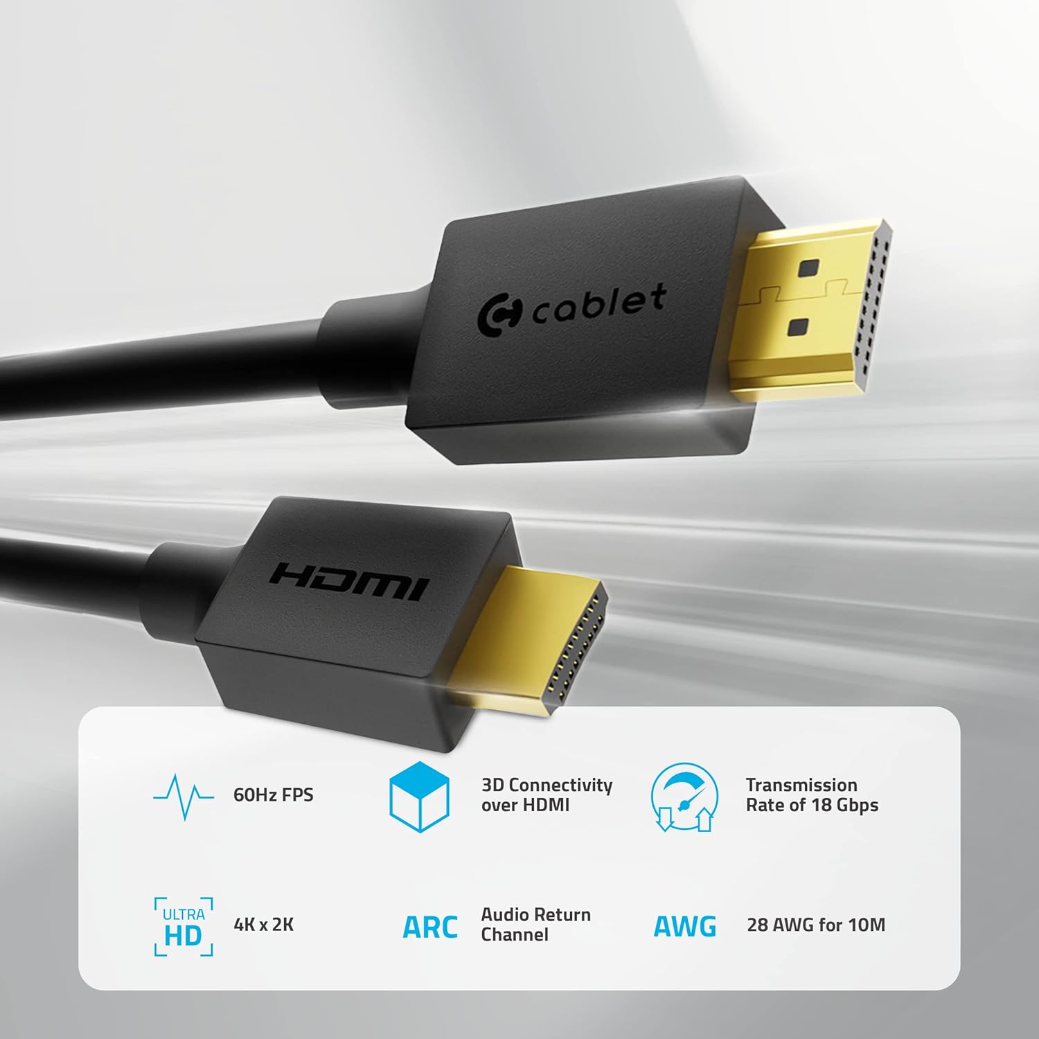 Cablet HDMI 2.0V Cable with Ethernet, 4K60Hz Ultra HD Resolution,10 Meters - Image 5