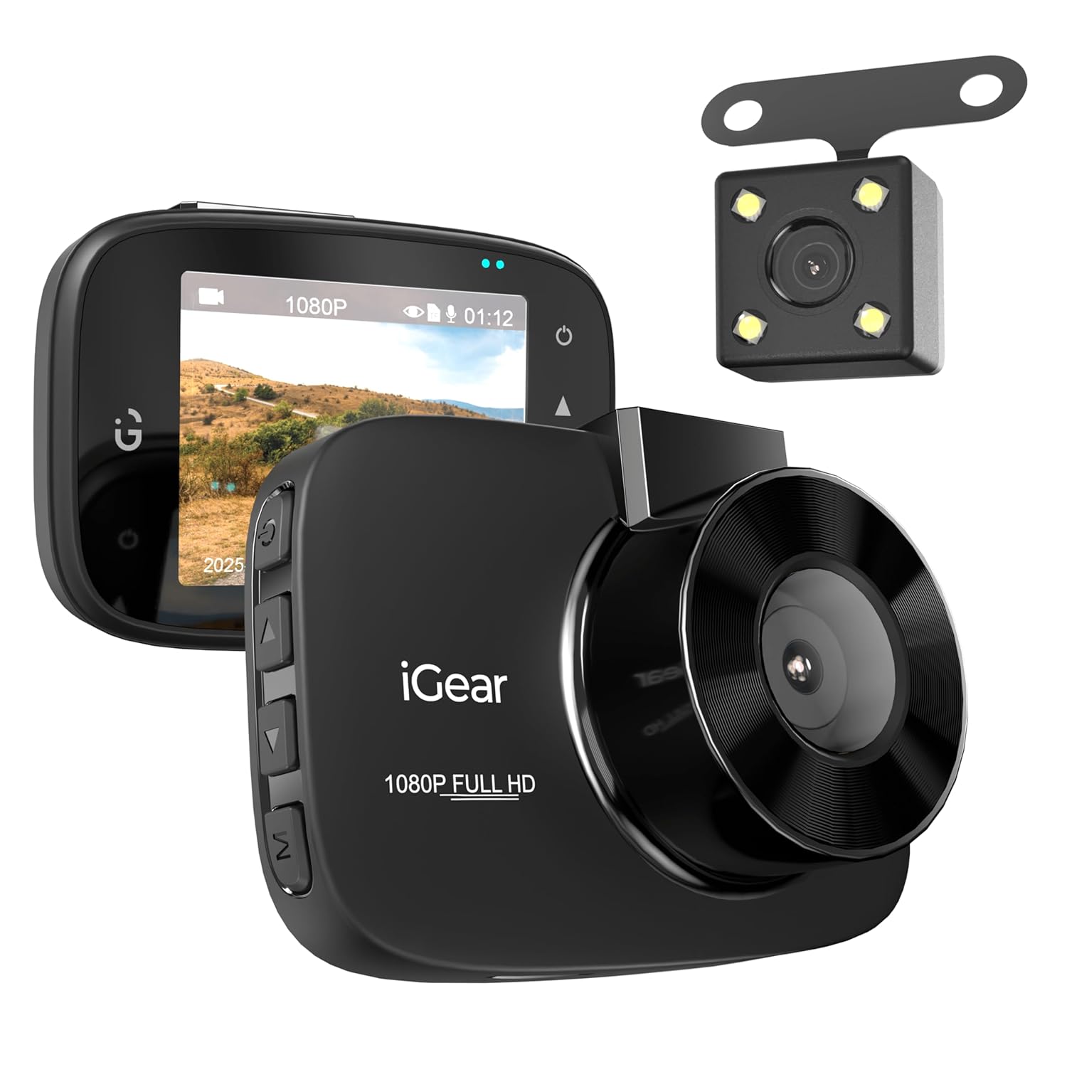 iGear VueCam Full HD 1080P Car Dash Cam, Front Rear Recording, 2.2" LCD, G-Sensor, Parking Mode, Motion Detection, Loop Recording, Wi-Fi App Control - Image 1