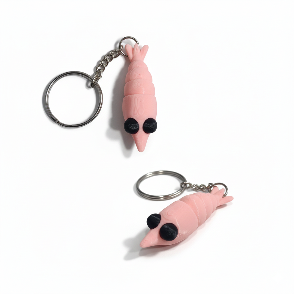 3D Printed Shrimp Keychain Pink - Image 2