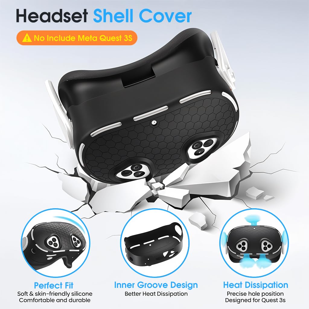 Meta Quest 3S 5-in-1 Silicone Accessories for , Protective Case Set for Meta Quest 3S, VR Skin Cover Case Silicone Face Pad Lens Cover - Image 2