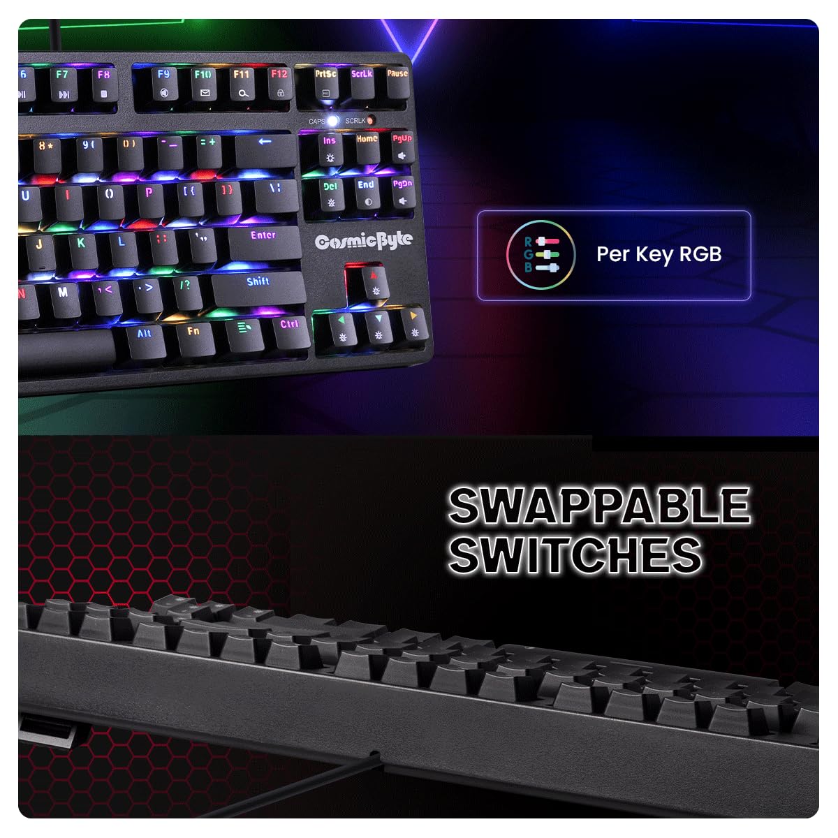 Cosmic Byte CB-GK-39 Trinity 3 Modes WiFi + Bluetooth + Wired Optical Swappable Blue Switch Keyboard, Per Key RGB, 100 Million Life Switches, 3000mAh Battery, Fast Response, Software Support (Black) - Image 3