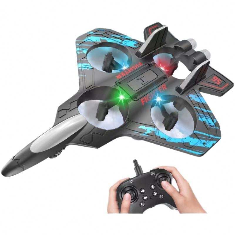 RC Fighter Plane Drone 2.4 GHz Remote Controlled Fighter Plane Easy to Fly Stable LED Lights, 360 Degree Roll, Hovering 2 Battery - Image 1