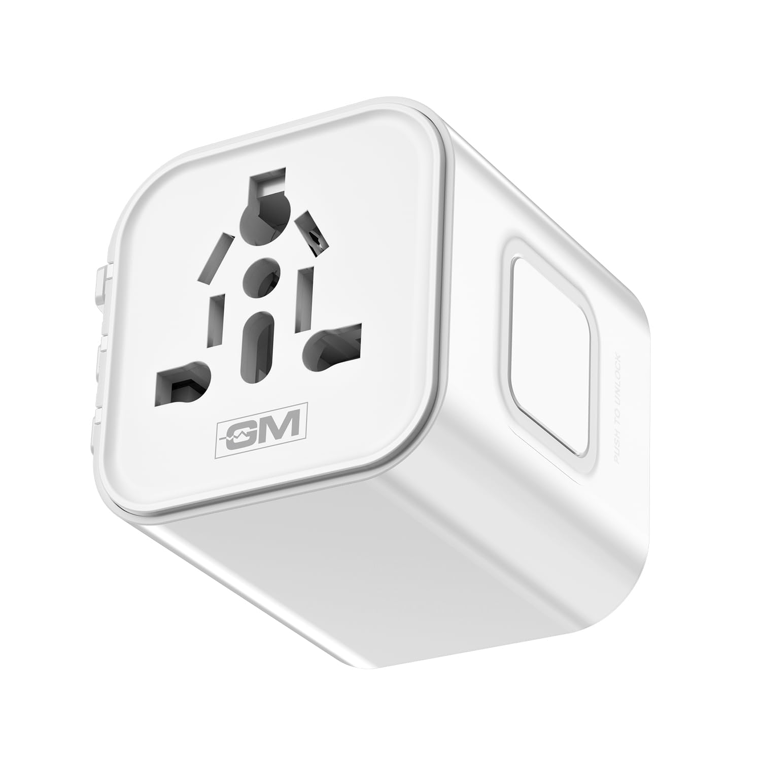 GM G+ Compact Travel Adapter, Universal All-in-One Worldwide Plug (US/UK/EU/AU), Safety Protection, Foldable, Fire-Resistant, 150+ Countries White - Image 1