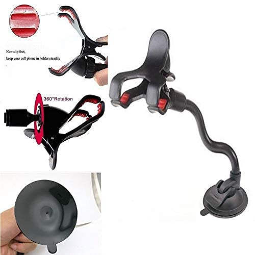Car Phone Holder for Dash & Windshield Universal Flexible Gooseneck 8" Long Arm with Double Clip & Strong Suction Cup Phone Holder Mount for All Cellphones & Most of GPS - Image 4