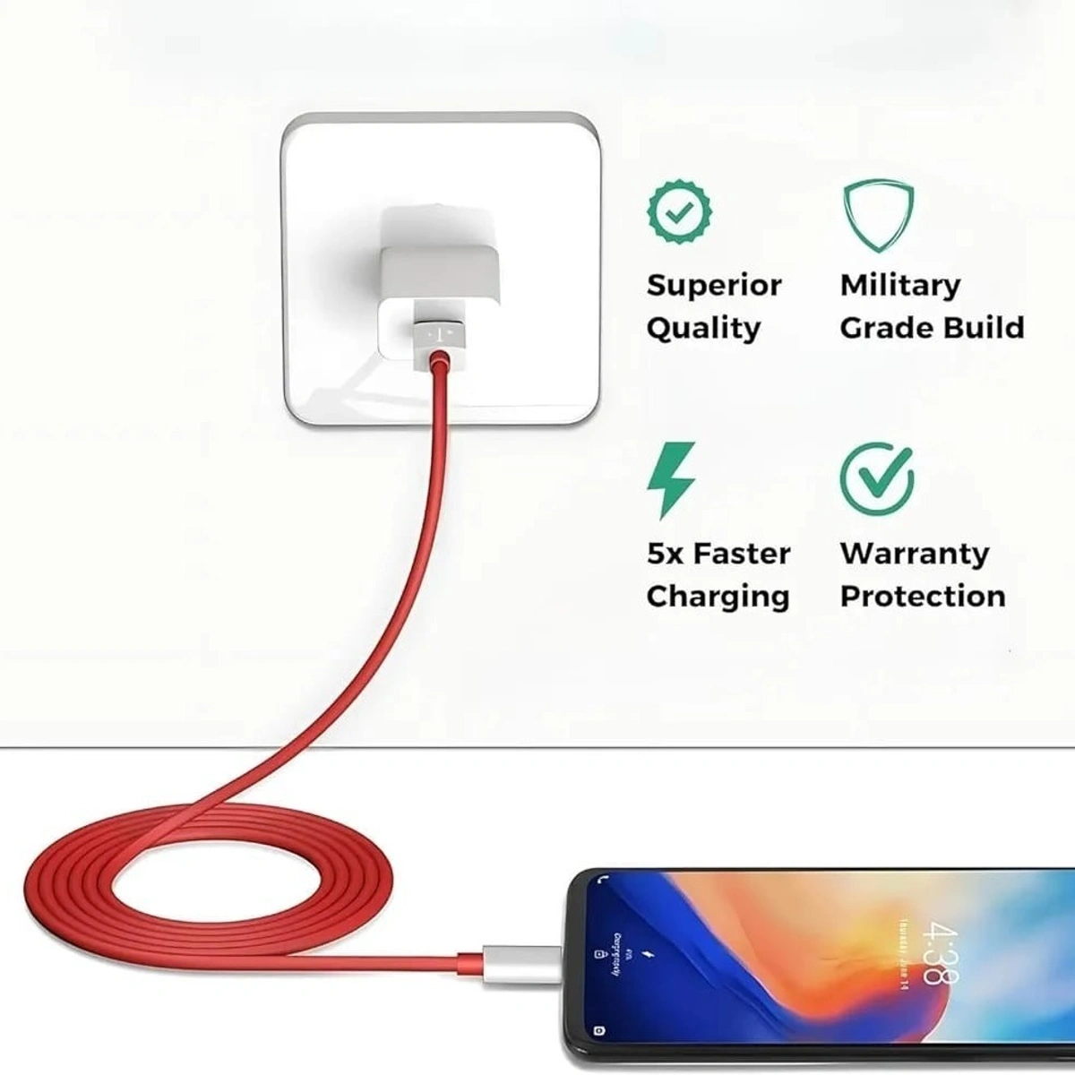 Accede A136 Speed 65 Fast Charge Supports Warp, Super VOOC, Dash, Fast & Super Fast Charging Adaptor With Type C Cable RED - Image 4