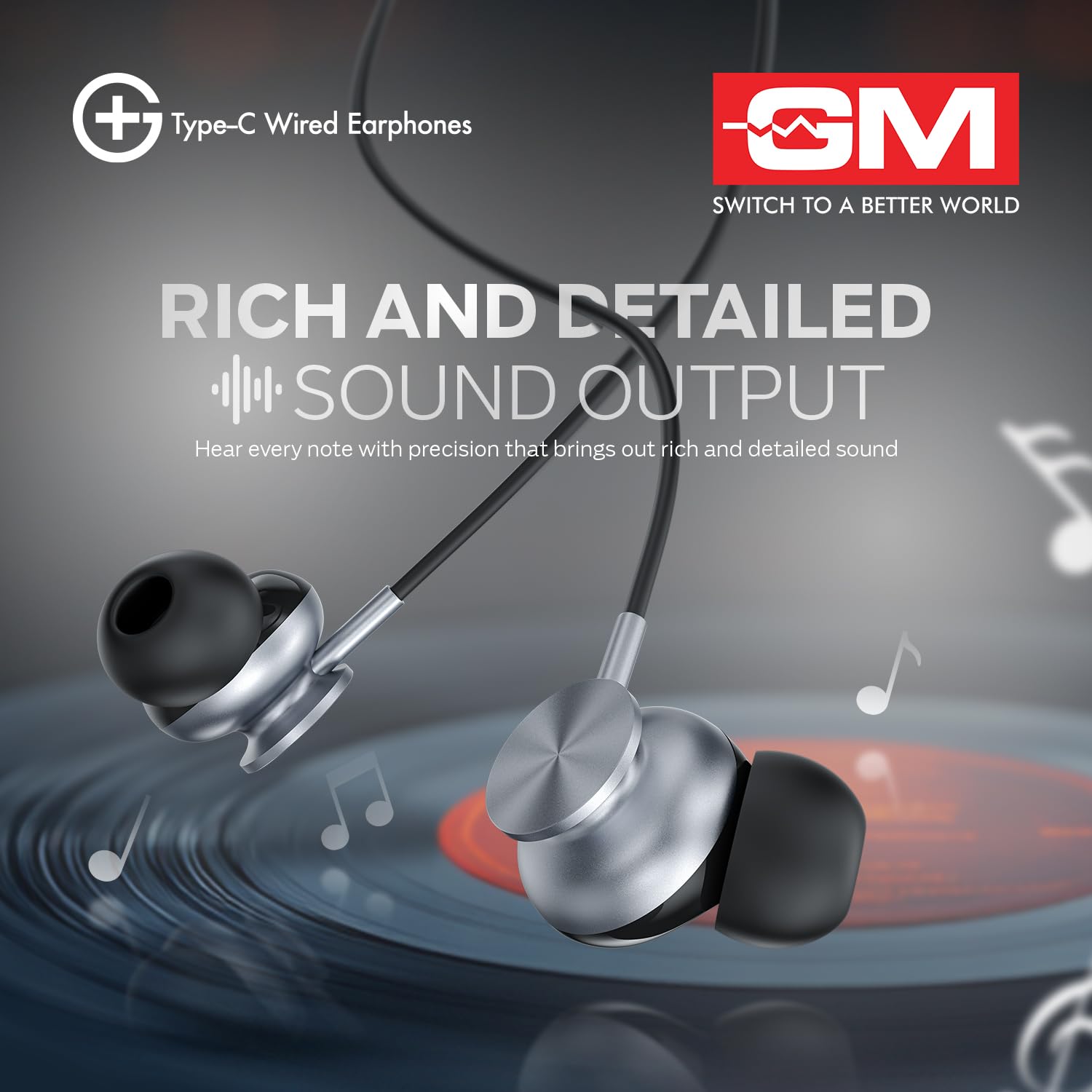 GM G+ Type-C Wired Earphones, Wireless in-Ear Earphones with HD Mic, 14mm Drivers, Pure Bass Sound, Lightweight & Comfortable Fit, for Rich & Detailed Audio - Image 5