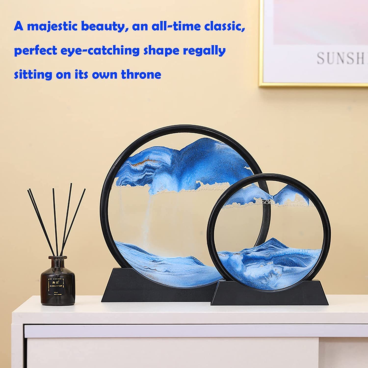 3D Moving Sand Art Picture Glass Liquid Painting Natural Landscape Showpieces for Home Decor, Antique Gifts for Kids, Office Desktop Decoration Blue - Image 2
