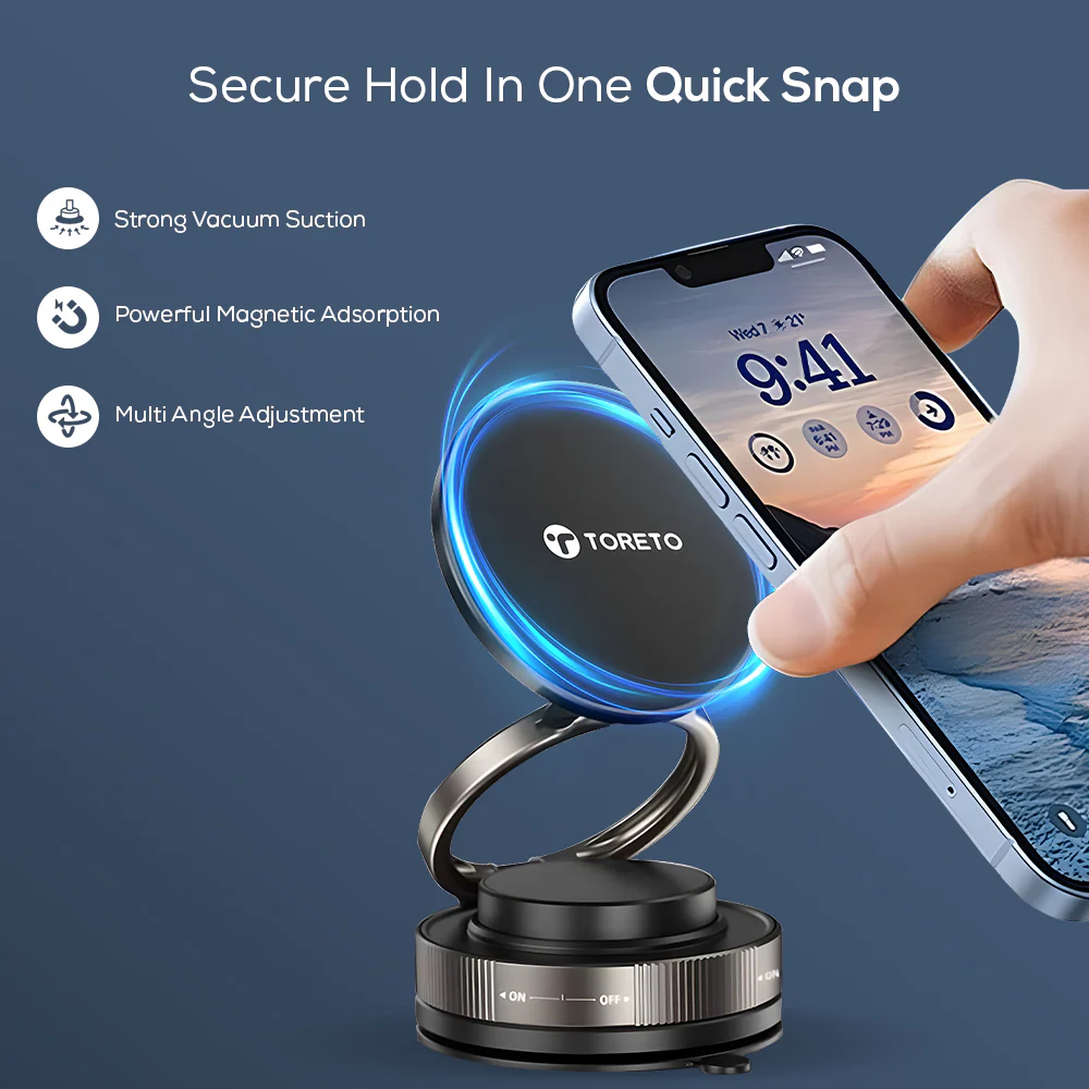 Toreto TOR-179 Mag Grip Magnetic Car Mobile Holder with 360° adjustment, Strong Grip Suction, Smart Lock, and Multi-Angle Adjustment - Image 5