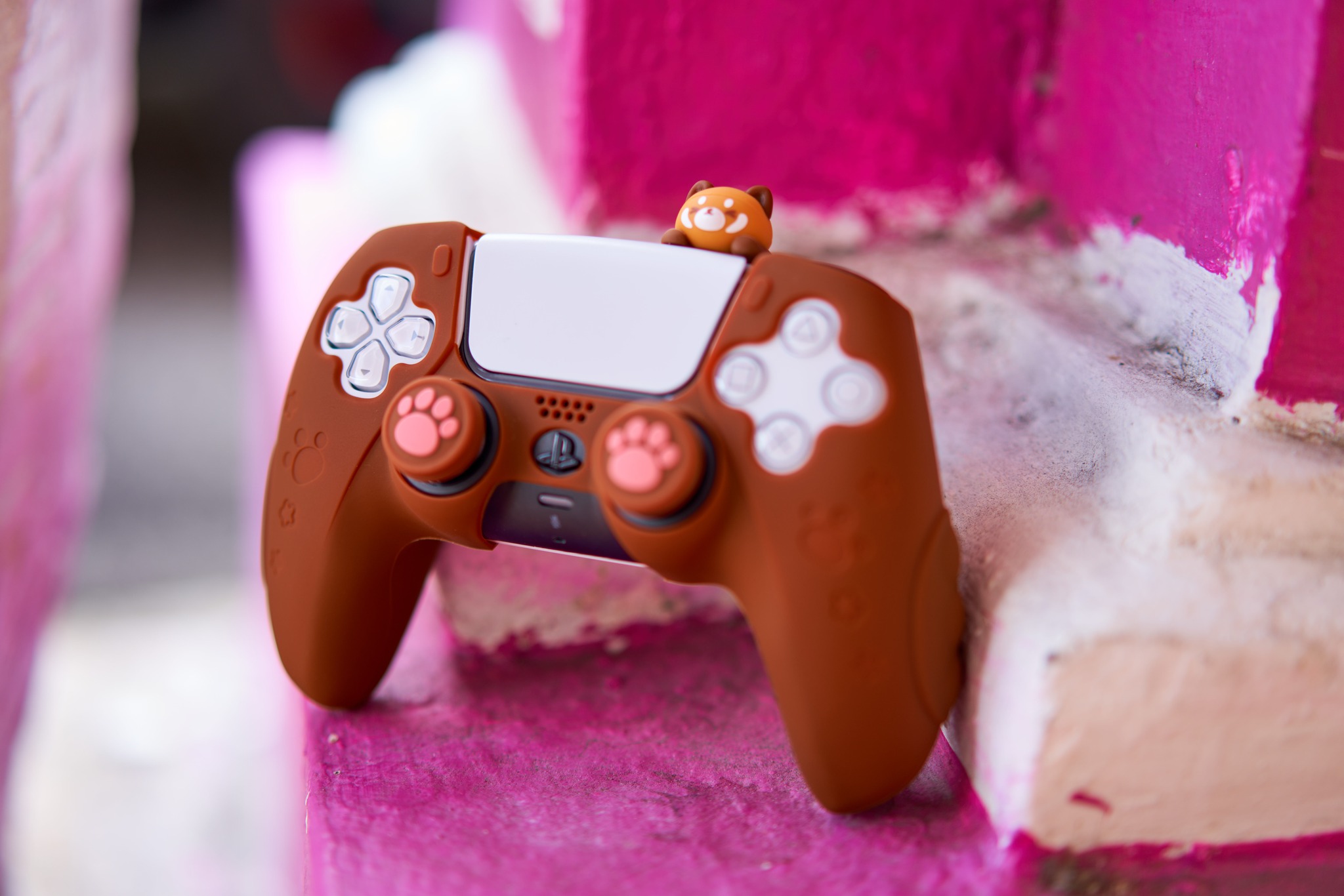 IINE PS5 Controller Adorable Bear Skin Set, Featuring 2 Thumb Grip Caps and 1 Sticker, Anti-slip Silicone Protective Cover Skin Case for Playstation 5 Wireless Controller Brown - Image 3