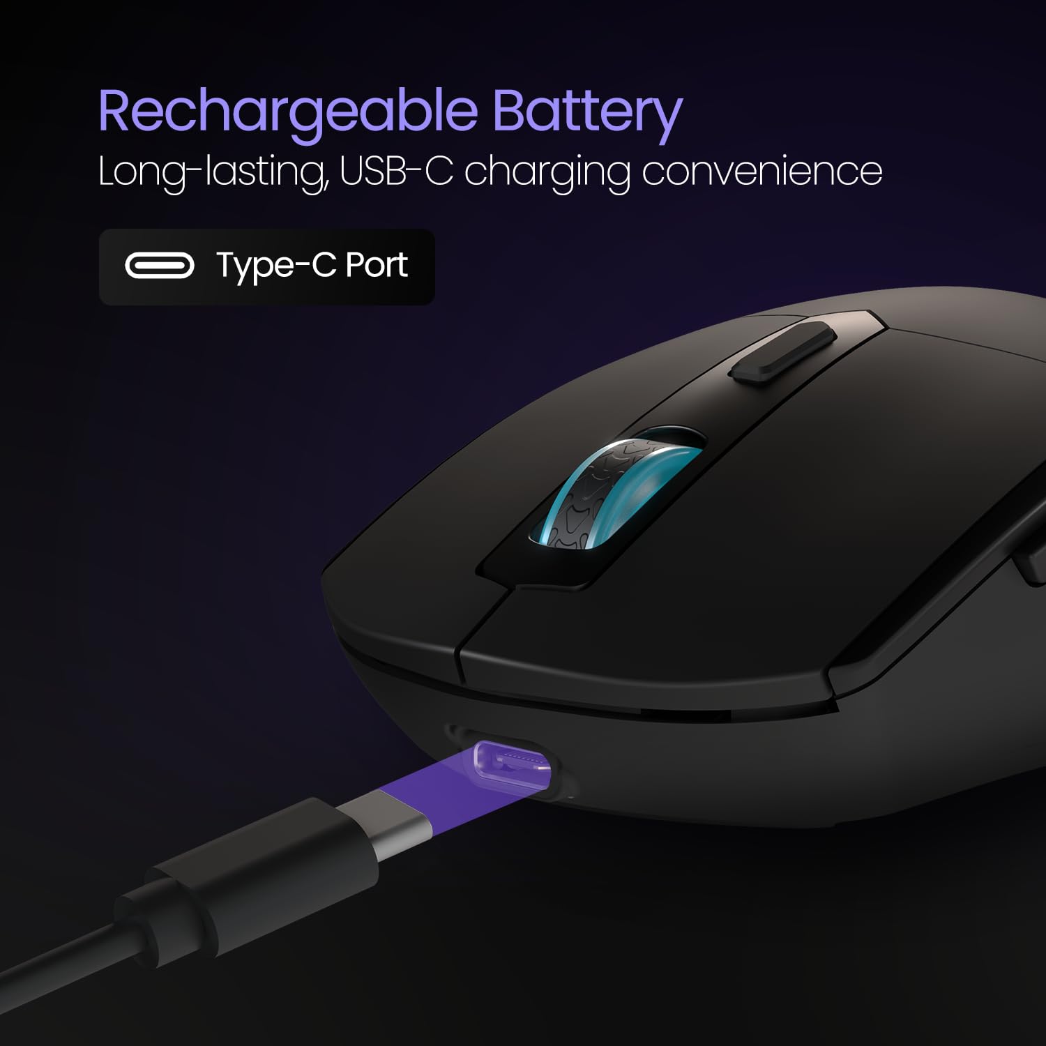 Portronics Toad One POR 1682 Bluetooth Mouse with 2.4 GHz & BT 5.3 Dual Wireless, 6 Buttons, Rechargeable, RGB Lights, Connect 3 Devices, Ergonomic Design for Laptop, Smartphone, Tablet Black - Image 3