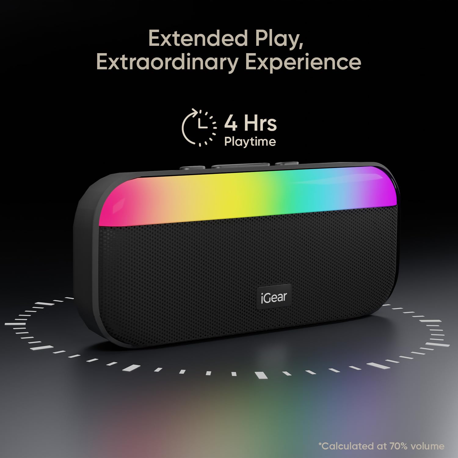 iGear Pulse 10W Mega Bass Speaker with RGB Lights, 3-Hour Playtime, TWS Function, Travel Loop , Multi-Connectivity Black - Image 3