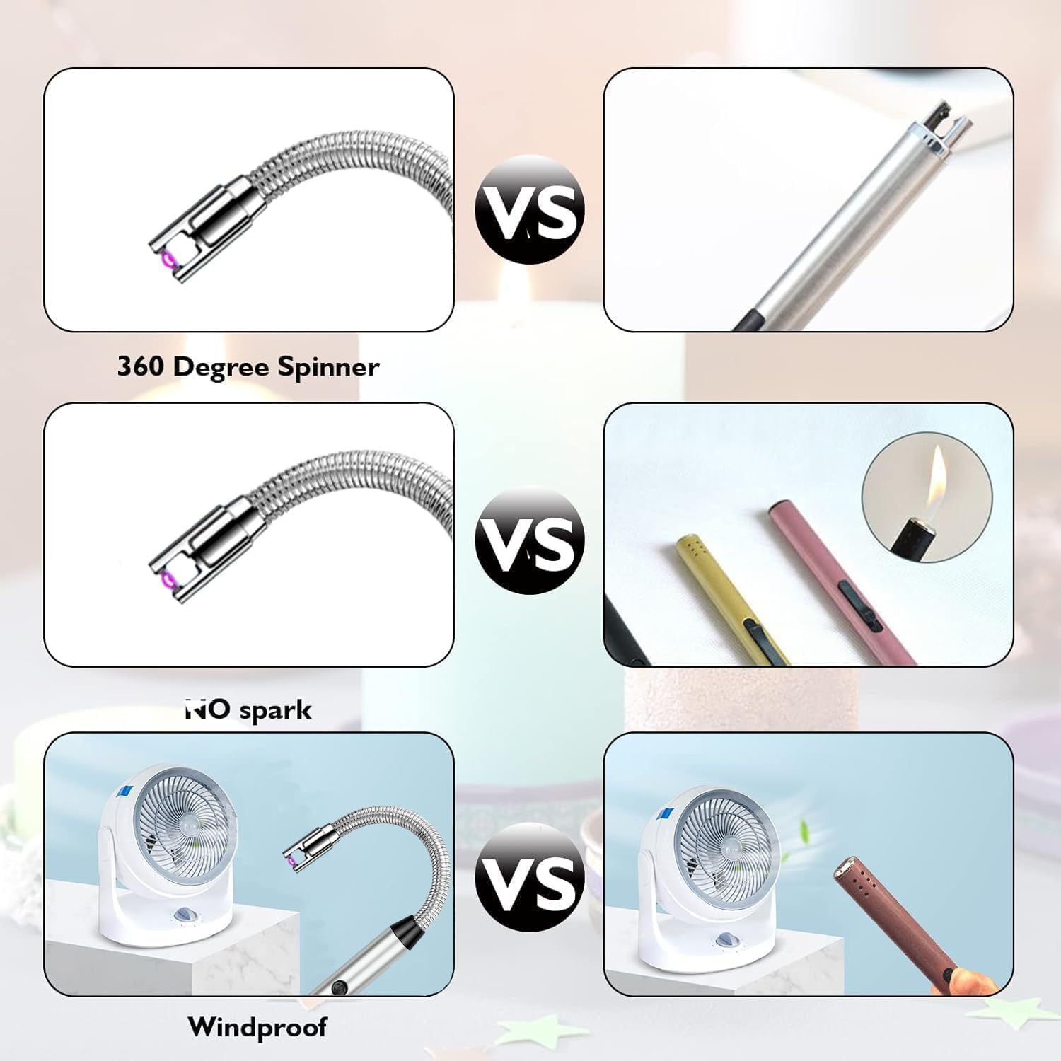 Gas Lighter for Kitchen, Stove, Candle, BBQ, Rechargeable with USB Charging Port, Electric Lighter, 360° Flexible Neck Arc, Windproof, Multicolor - Image 9