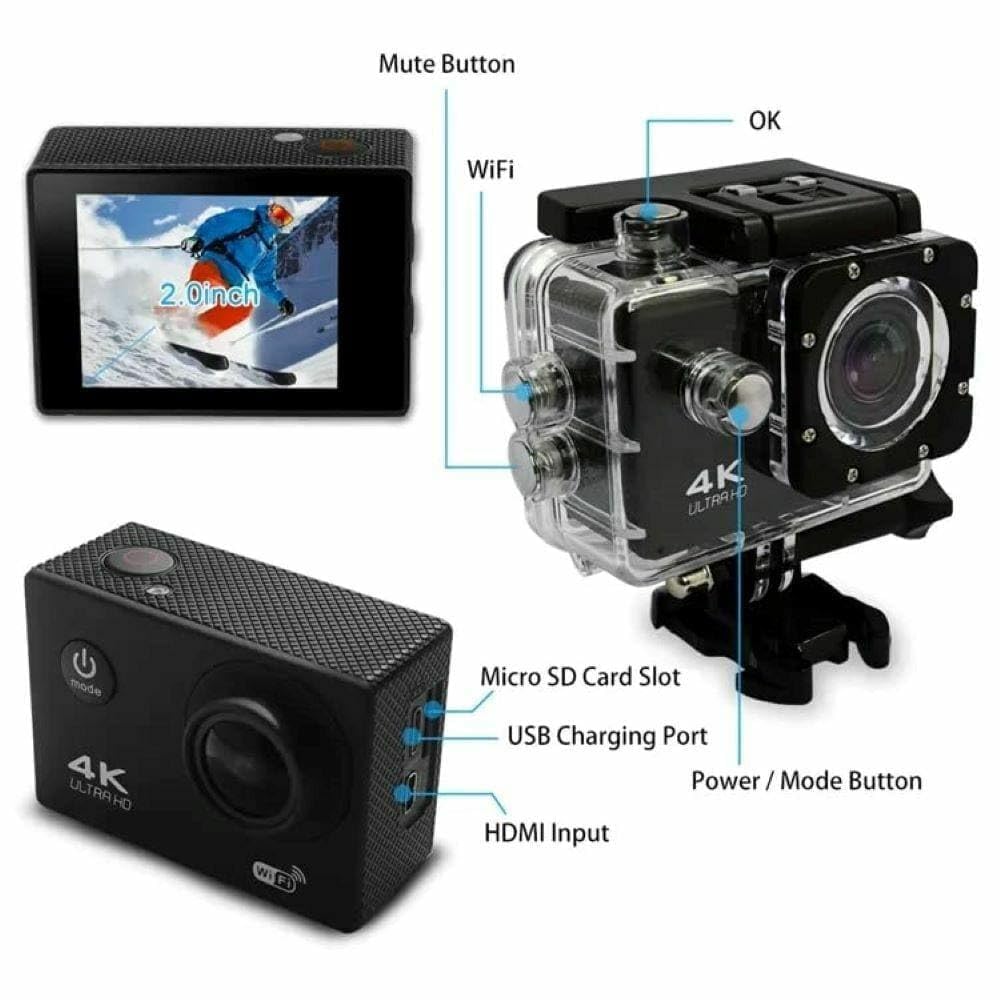 4K 30FPS Action Camera Ultra HD Underwater Camera 170 Degree Wide Angle 98Ft Waterproof Camera (Light Action) Digital Black - Image 7