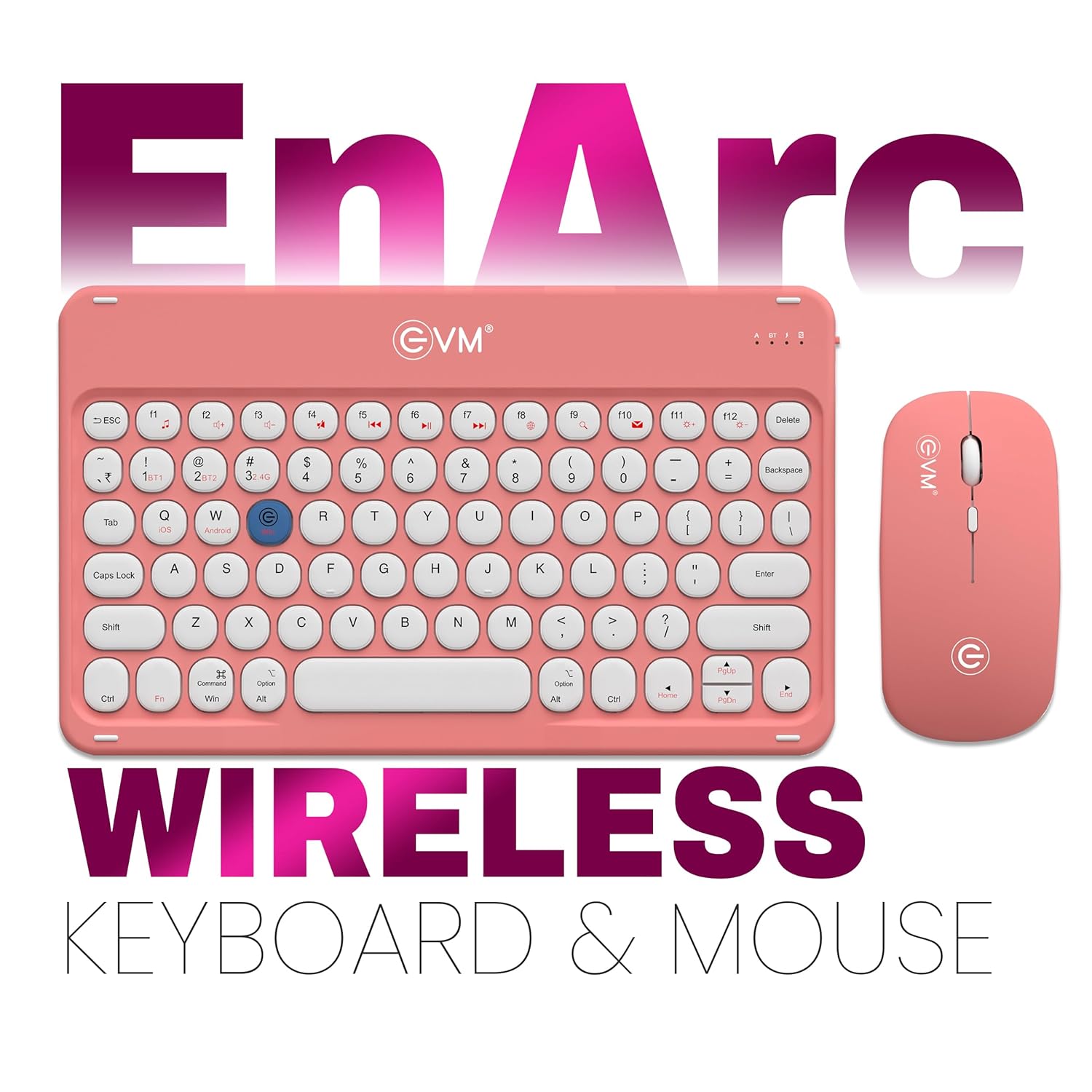 EVM EnArc Wireless Keyboard And Mouse Combo Bluetooth 5.0 + 2.4GHz, Rechargeable, Slim, Silent Keys Peach - Image 3