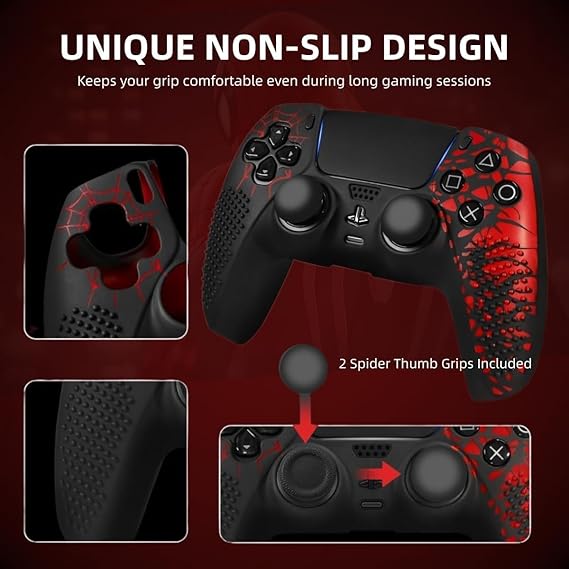 Spiderman theme Silicone Case for PS 5 Controller With 2 Thum Caps & Touch Pad Skin - Image 5
