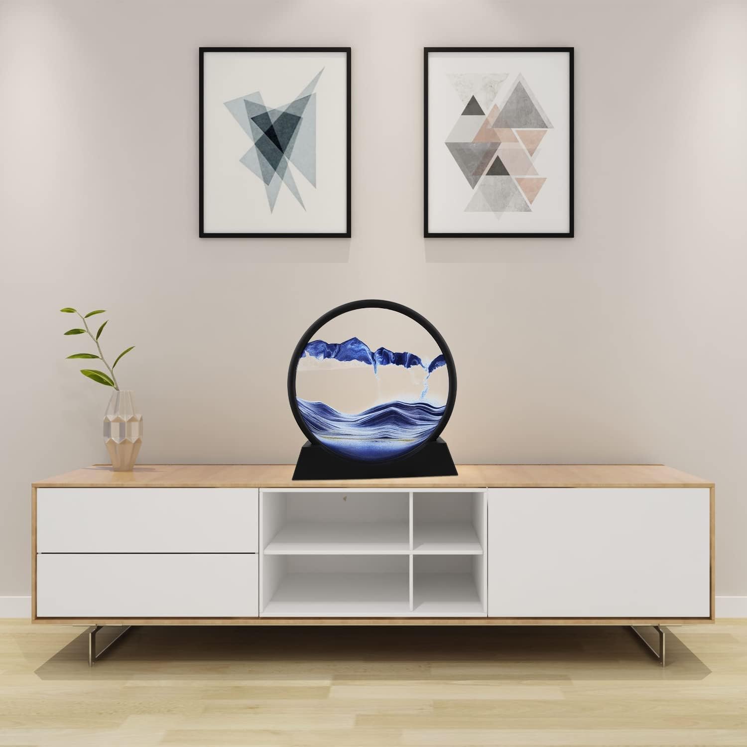 3D Moving Sand Art Picture Glass Liquid Painting Natural Landscape Showpieces for Home Decor, Antique Gifts for Kids, Office Desktop Decoration Blue - Image 7