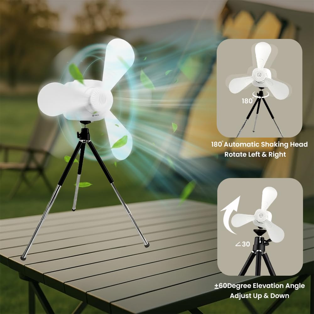 Toreto Steady Air Portable Ceiling Fan with Detachable Tripod Stand, 180° Automatic Oscillation, Built-in Night Light, TypeC Charging Remote Off White - Image 7