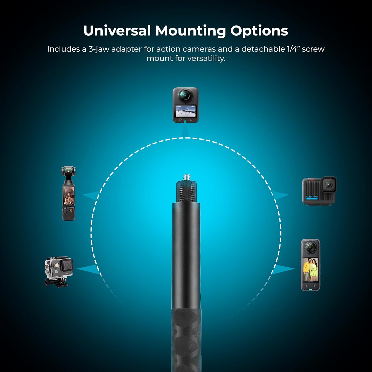 Digitek DTR 495 IS Aluminum Invisible Selfie Stick, 1.5meter, Rotation Lock, Anti-Skid, Compatible with Insta360, GoPro Hero And DJI Action Cameras - Image 5