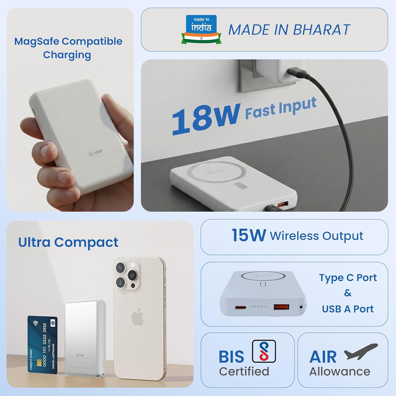 EVM P0301 EnMag Ace 10000mAh Power Bank 15W Wireless Charging, 22.5W Fast Charging, Magnetic Compatible 2 Year Warranty White - Image 6