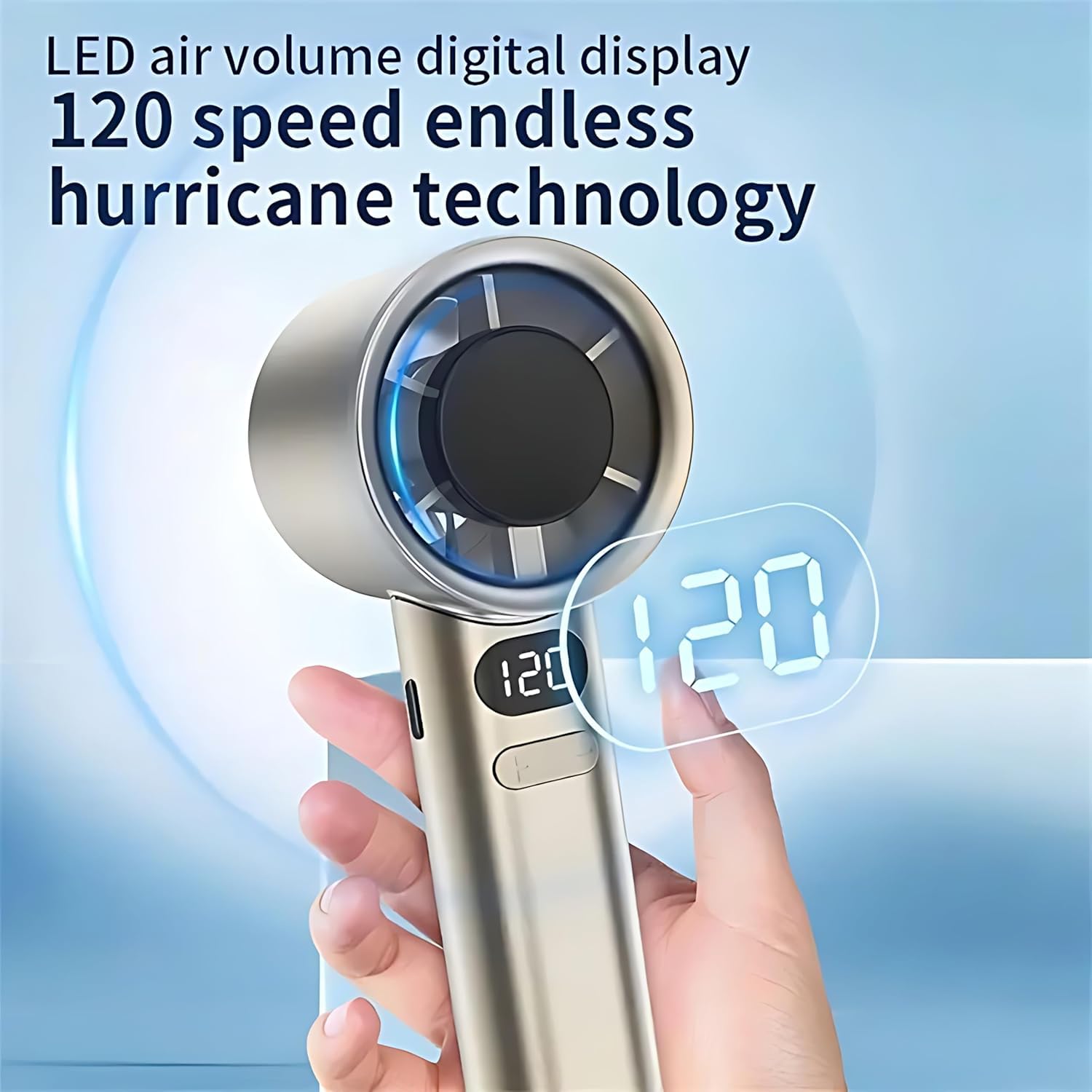 M11 Portable Handheld Fan, 120 Speed Stepless Adjustable Mini Turbo Fan, Rechargeable 1800mAh Battery, LED Digital Display, Type-C Fast Charging - Image 6