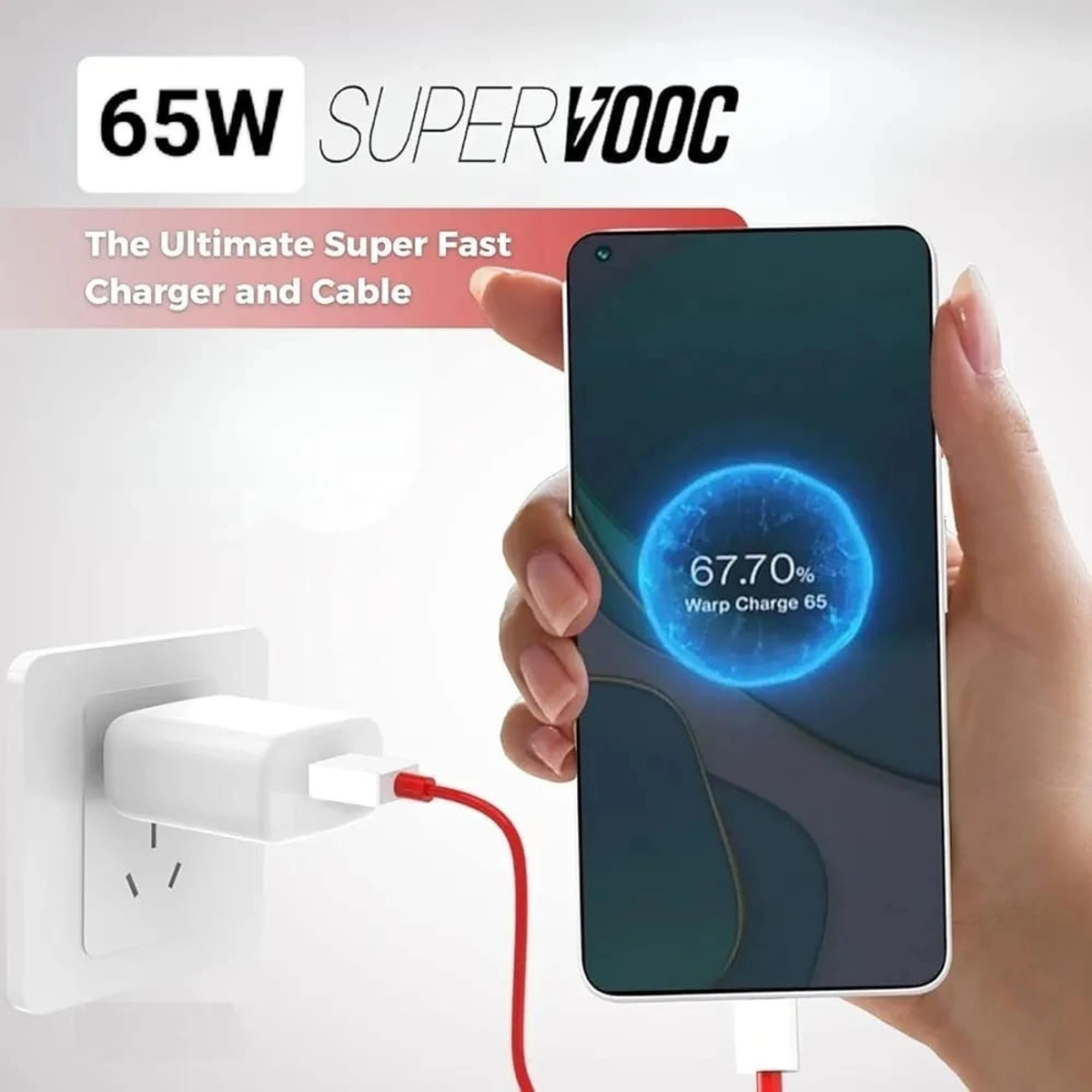 Accede A136 Speed 65 Fast Charge Supports Warp, Super VOOC, Dash, Fast & Super Fast Charging Adaptor With Type C Cable RED - Image 3