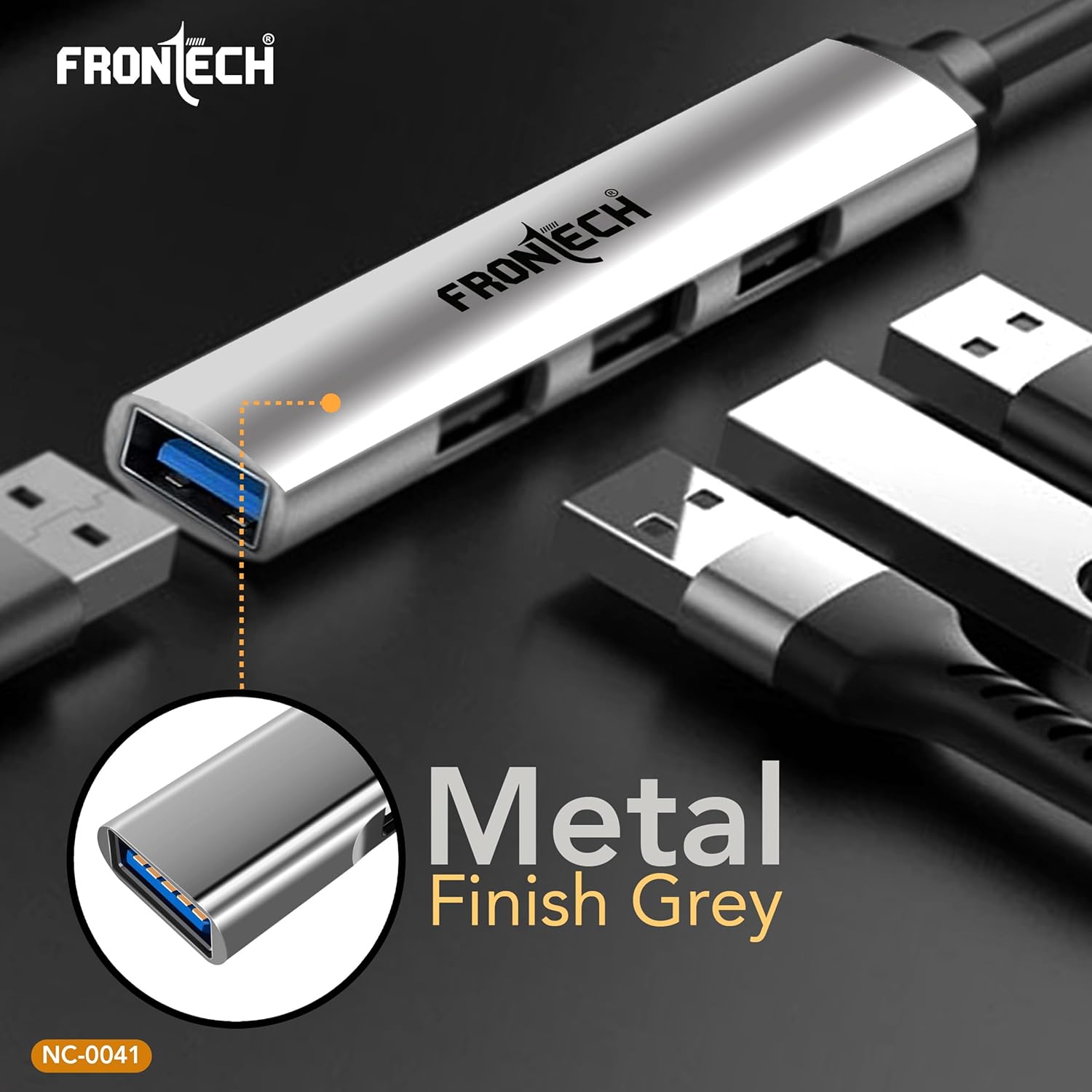 Frontech 4 in 1 Slim Multiport HUB Dock,1XUSB 3.0, 3X USB 2.0,Compact Metal Design, Upto 5 Gbps Hight Speed Data Transfer Desktop,Laptop,Tablet etc - Image 4